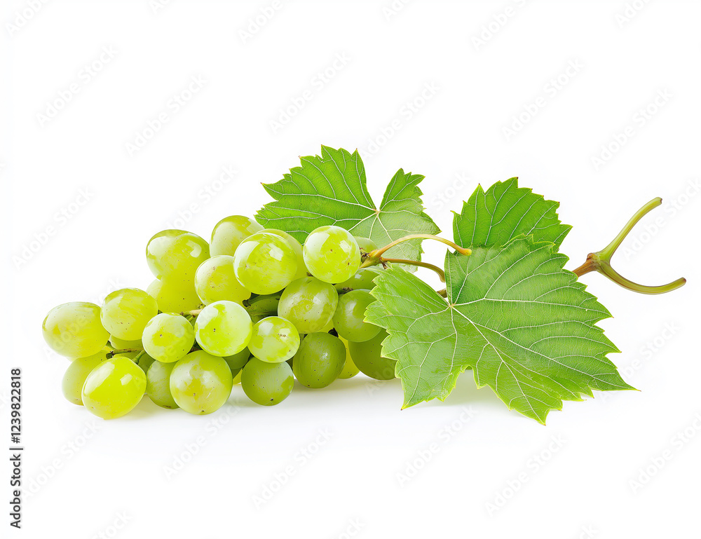 Fresh green grapes with leaves. Isolated on white Fresh green grapes with leaves. Isolated on white