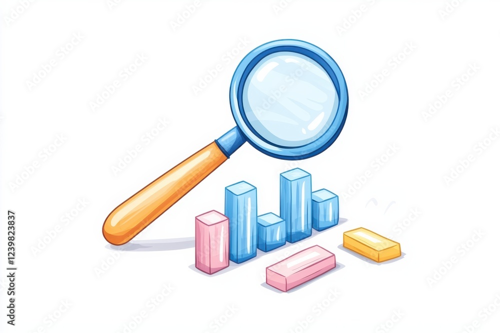 Magnifying glass and data visualization icons representing the analysis and strategic use of business data and information to drive informed decision making organizational improvement and growth Magnifying glass and data visualization icons representing the analysis and strategic use of business data and information to drive informed decision making organizational improvement and growth
