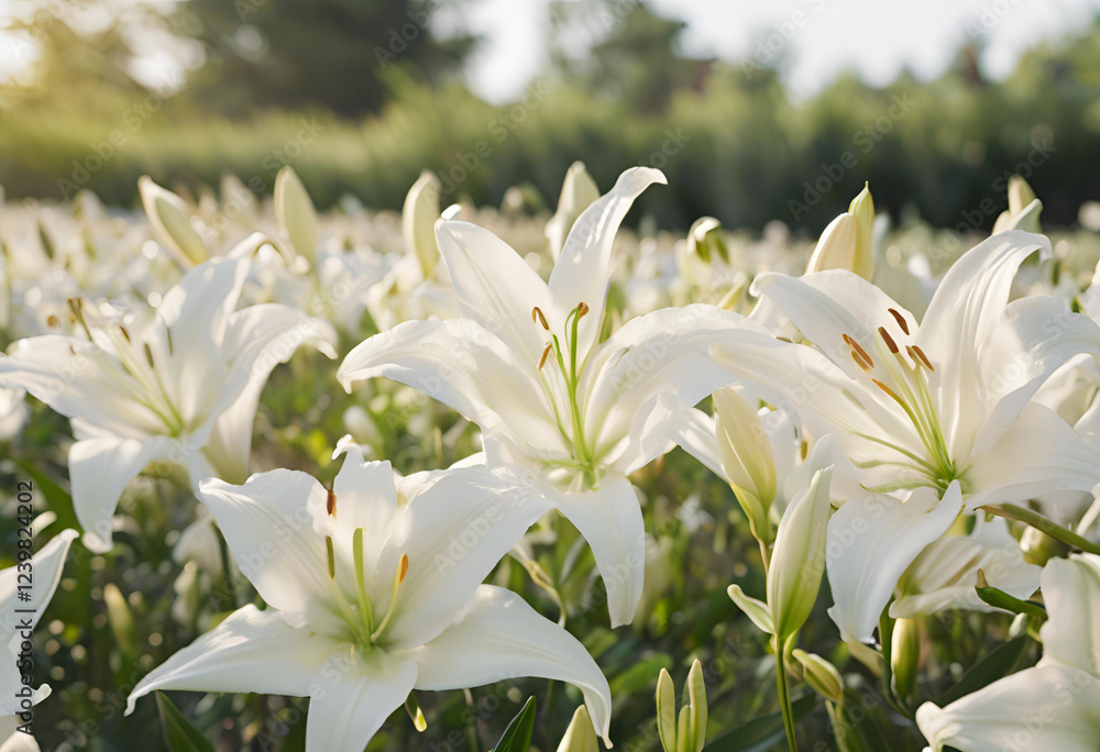 Fototapeta premium floral field of white lilies in bloom 