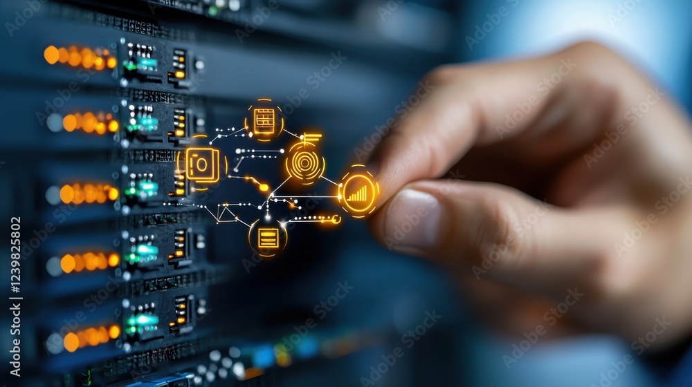 Obraz premium Innovative high tech digital management platform interface showcasing futuristic cyber controls data analytics
