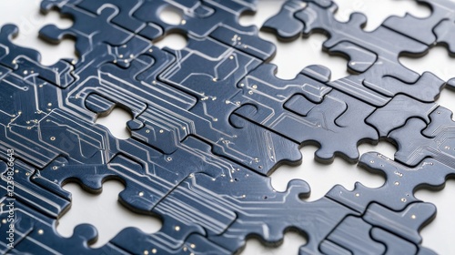 Circuit puzzle pieces incomplete on white background, problem-solving concept