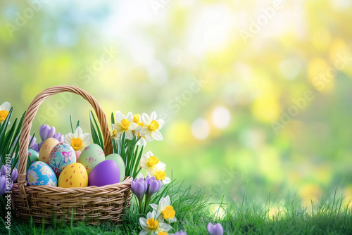 Obraz na płótnie easter eggs in a basket spring background w salonie