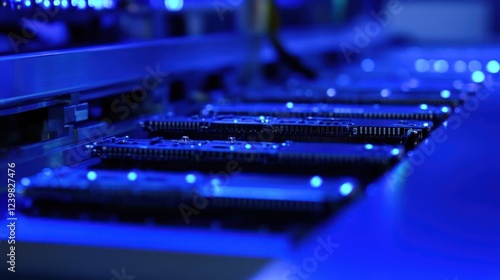 High-Tech Circuit Boards in Blue Light Production Line
