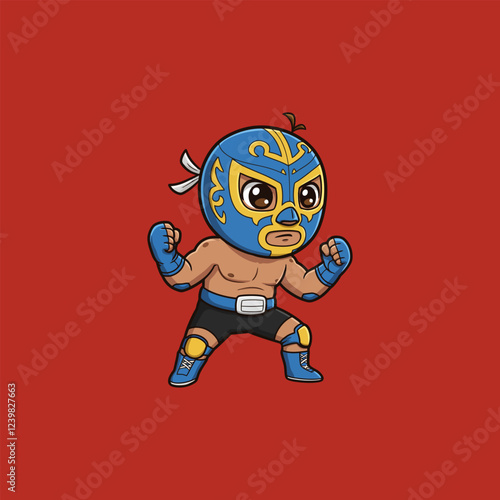Cute Luchador Cartoon Illustration Ready for Action