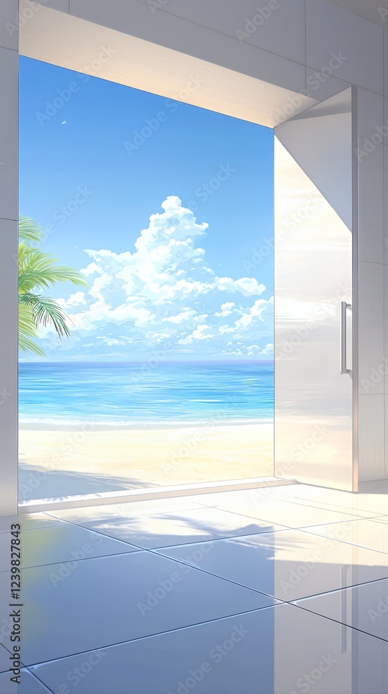 Fototapeta premium Beach View from Modern Minimalist Room