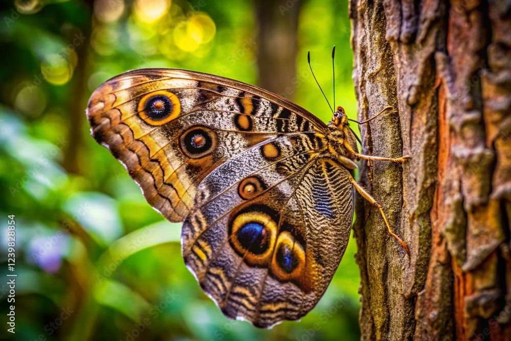 Fototapeta premium Owl Butterfly on Tree Trunk with Matching Colors