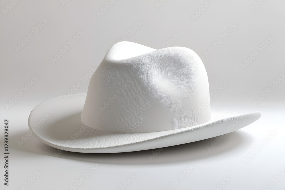 White Fedora Hat: A minimalist image of a pristine white fedora hat, its soft curves and subtle shadows creating a sense of understated elegance. The hat is positioned slightly off-center. White Fedora Hat: A minimalist image of a pristine white fedora hat, its soft curves and subtle shadows creating a sense of understated elegance. The hat is positioned slightly off-center.