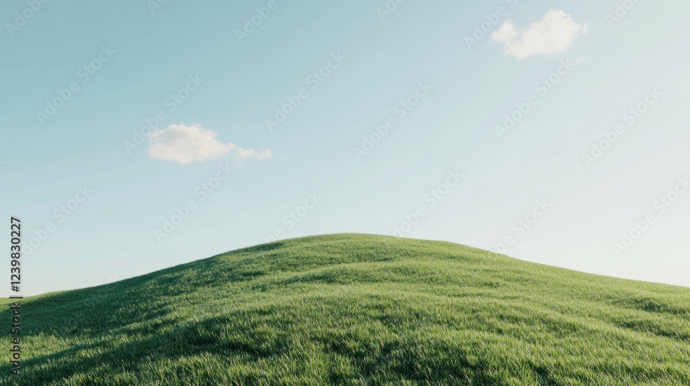 Fototapeta premium Rolling green hill under a clear sky, idyllic pastoral scene, nature background, perfect for website header