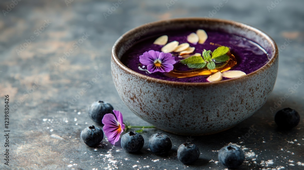 Delicious Blueberry Smoothie Bowl with Honey and Almonds Delicious Blueberry Smoothie Bowl with Honey and Almonds