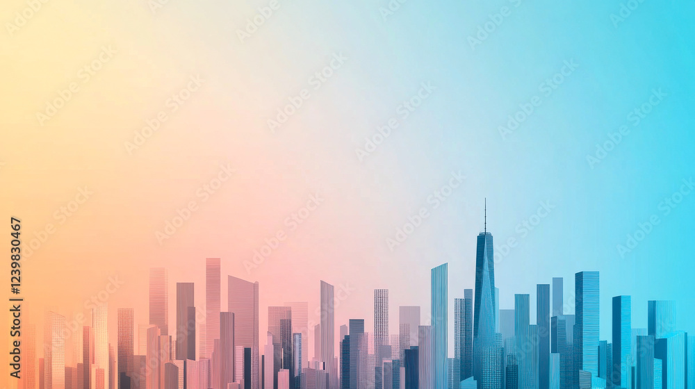 A gradient city skyline illustration with modern skyscrapers against a soft blue and orange background. A gradient city skyline illustration with modern skyscrapers against a soft blue and orange background.