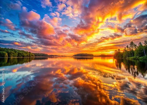 Panoramic Sunrise over Tranquil Northern Wisconsin Lake
