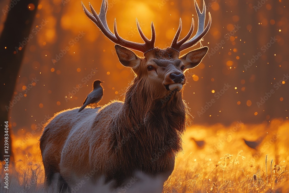 Majestic Red Deer Stands in Golden Sunrise Light Majestic Red Deer Stands in Golden Sunrise Light