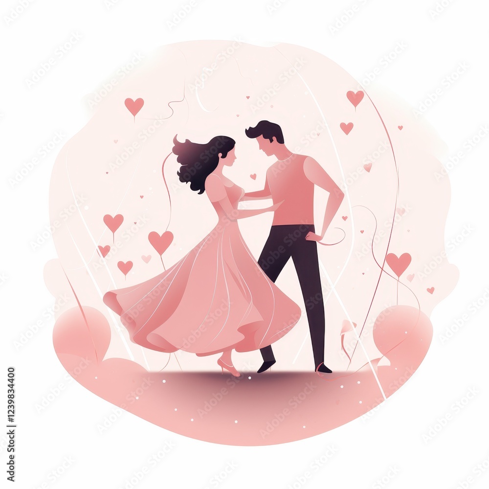 A man and a woman are dancing in a pink dress A man and a woman are dancing in a pink dress