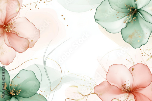 seamless pattern with pink flowers watercolor background