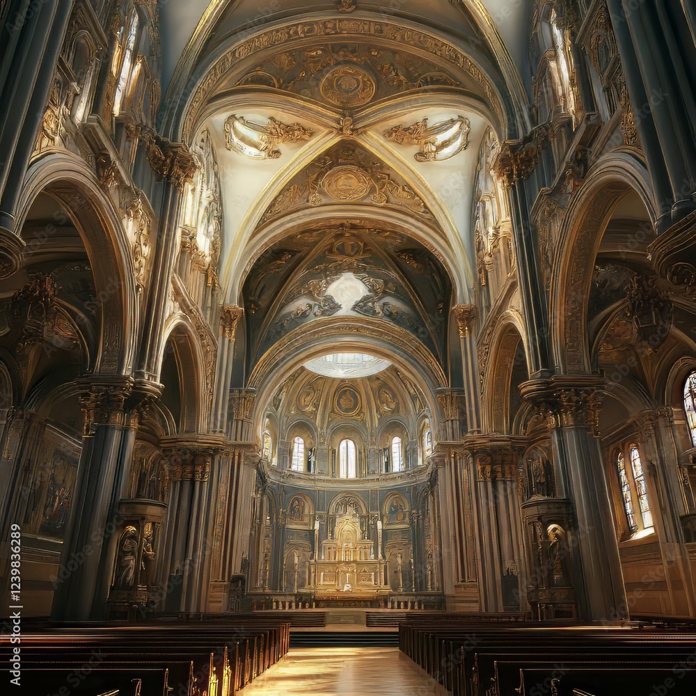 Fototapeta premium Ornate church interior, golden details