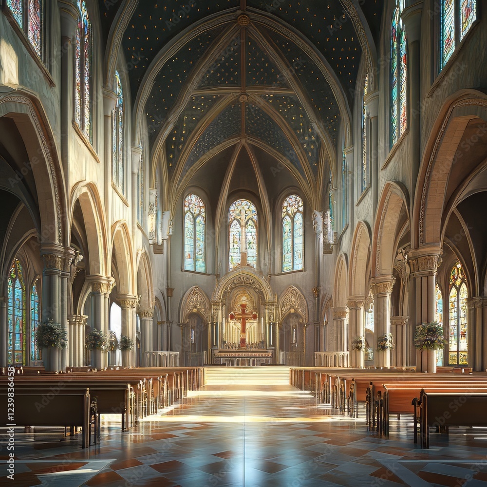 Obraz premium Sunlit Gothic church interior