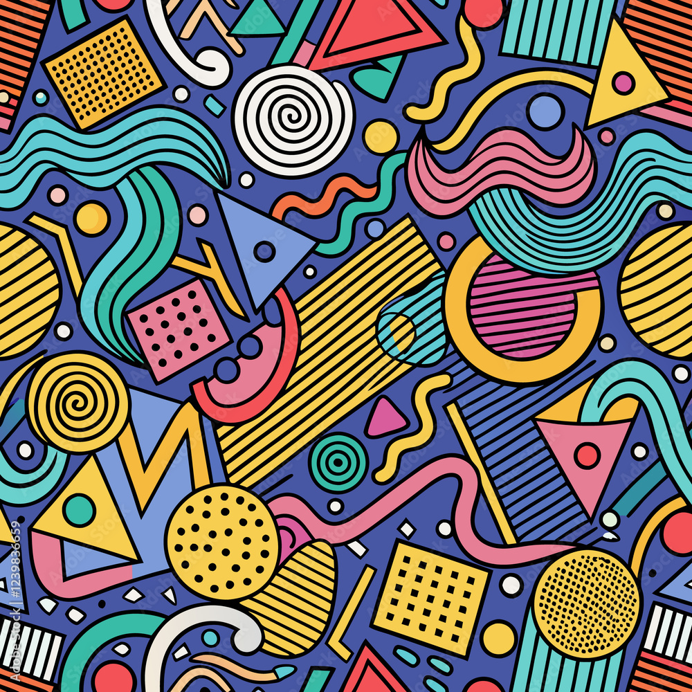 Here's a and keyword list for your image.. Vibrant 80s Retro Geometric Seamless Pattern. Here's a and keyword list for your image.. Vibrant 80s Retro Geometric Seamless Pattern.