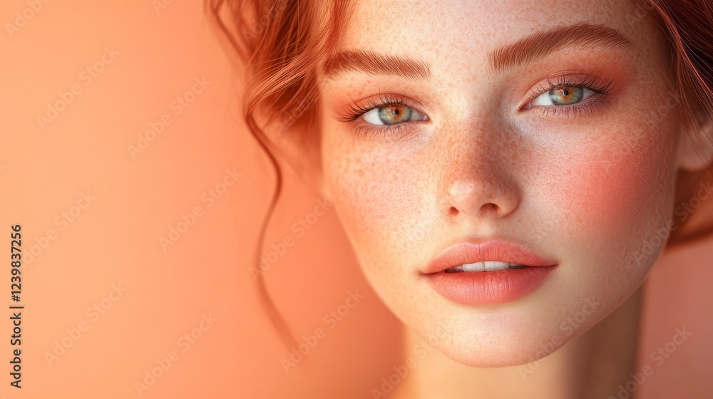 Close up portrait of a woman with freckles and red hair Close up portrait of a woman with freckles and red hair