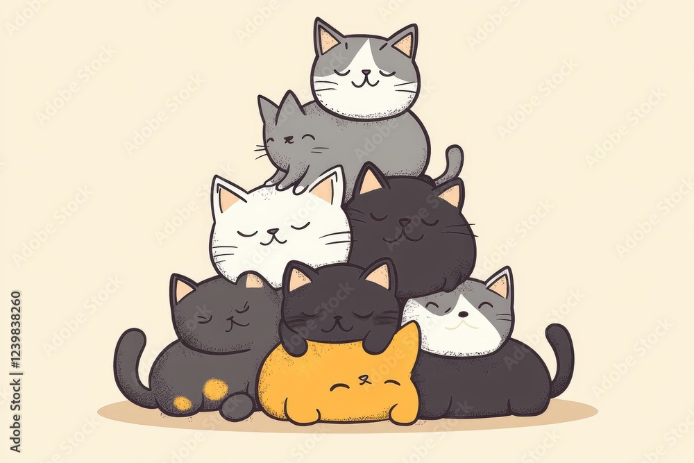 Obraz premium Adorable Stack of Happy Smiling Cats