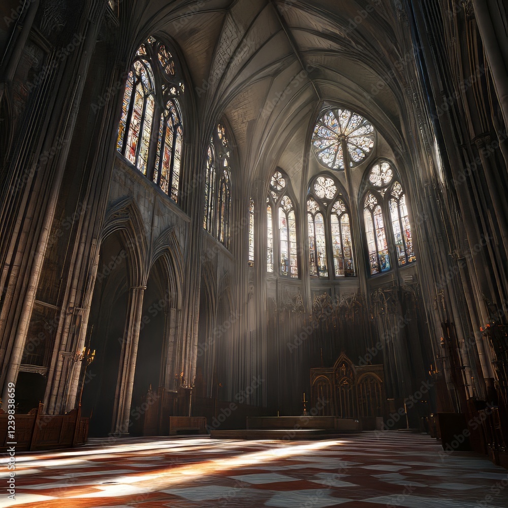 Fototapeta premium Sunbeams in a Gothic cathedral