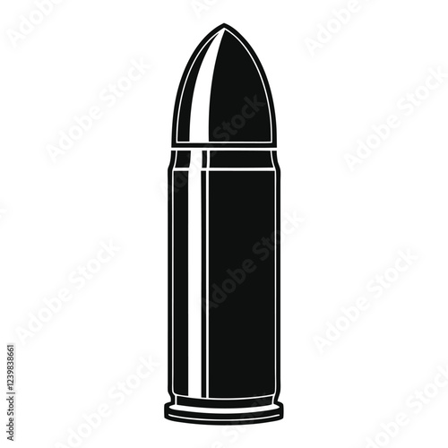 Set of isolated metal bullets on a white background next to a stainless steel thermos and a silver container