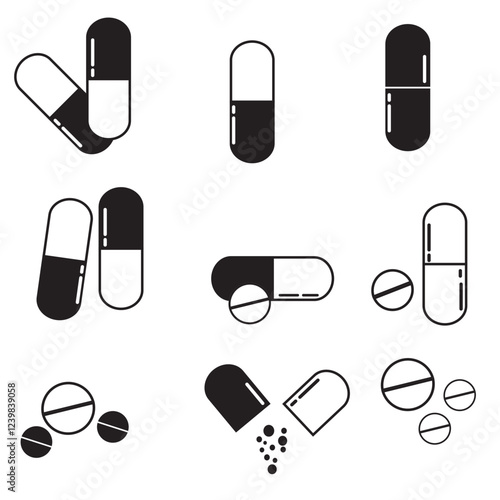 Capsule icons illustration pill icon symbol vector in white background