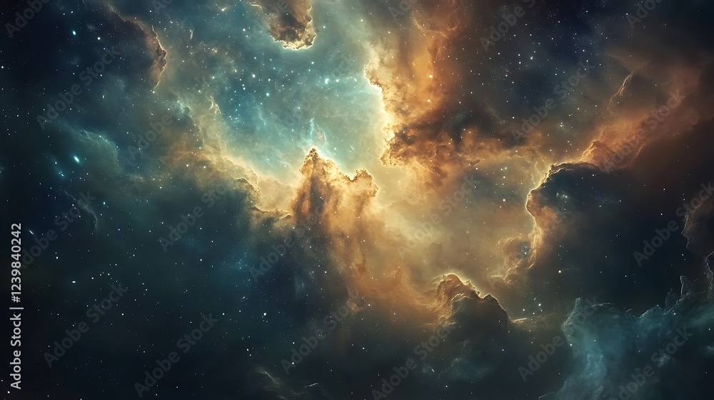 Fototapeta premium A Cosmic Nebula with Swirling Gaseous Clouds and Stars