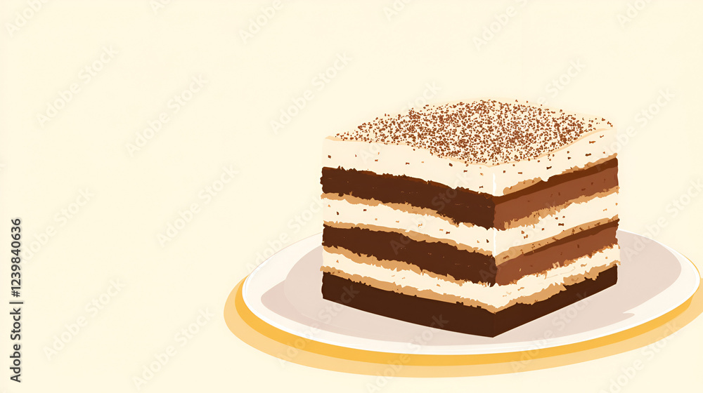 Tiramisu on a Plate: A mouthwatering piece of tiramisu sits on a plate, ready to be enjoyed. Its layers of coffee-soaked ladyfingers, creamy mascarpone cheese. Tiramisu on a Plate: A mouthwatering piece of tiramisu sits on a plate, ready to be enjoyed. Its layers of coffee-soaked ladyfingers, creamy mascarpone cheese.
