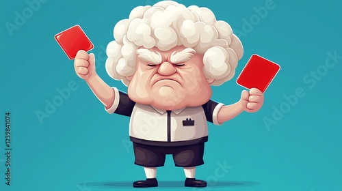 Cartoon of a Cauliflower Head Referee with a Red Card | Referee | Vegetable | Funny