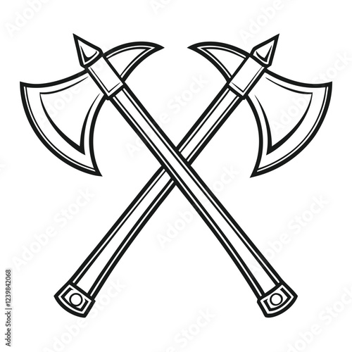 Crossed Battle Axes Silhouette Icon – Black Vector Illustration of Two Medieval War Axes, Representing Viking Weapons, Warrior Symbols, Fantasy Combat Gear, and Historical Warfare for Graphic Design 