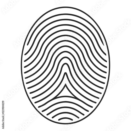 Black fingerprint vector icon isolated on a white background, biometric identification symbol for security, authentication, digital access, forensic science, and personal identity verification.