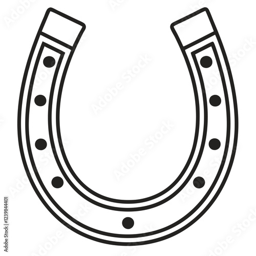 Horse shoe silhouette isolated on a white background, lucky horseshoe icon representing good fortune, equestrian symbol, blacksmithing, horse riding, and Western culture vector illustration design.