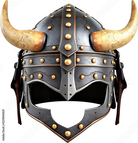 Viking helmet with large horns isolated on transparent background.generative AI