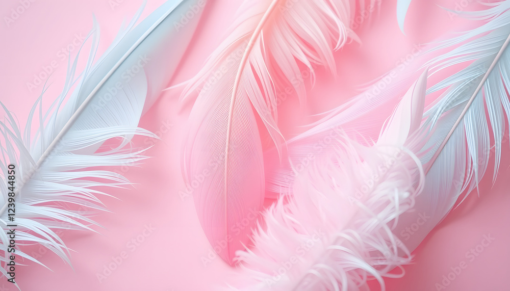 Obraz premium Pastel color feathers on pink background. isolated with white shades