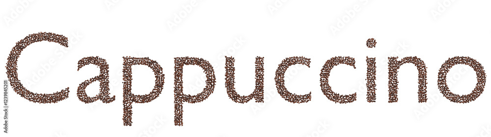 3D Render of 'Cappuccino' Text Made with Coffee Beans on Transparent Background 3D Render of 'Cappuccino' Text Made with Coffee Beans on Transparent Background