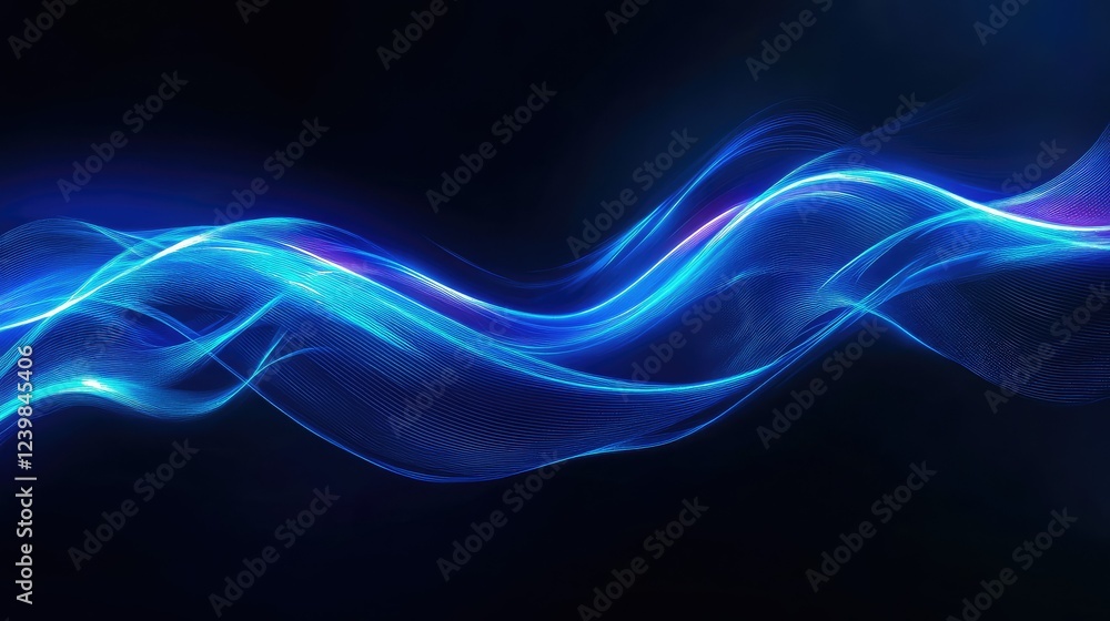 Ethereal Blue Waves Flowing in a Dark Abstract Background, Representing Energy, Motion, and Modern Technology with a Futuristic Touch Ethereal Blue Waves Flowing in a Dark Abstract Background, Representing Energy, Motion, and Modern Technology with a Futuristic Touch