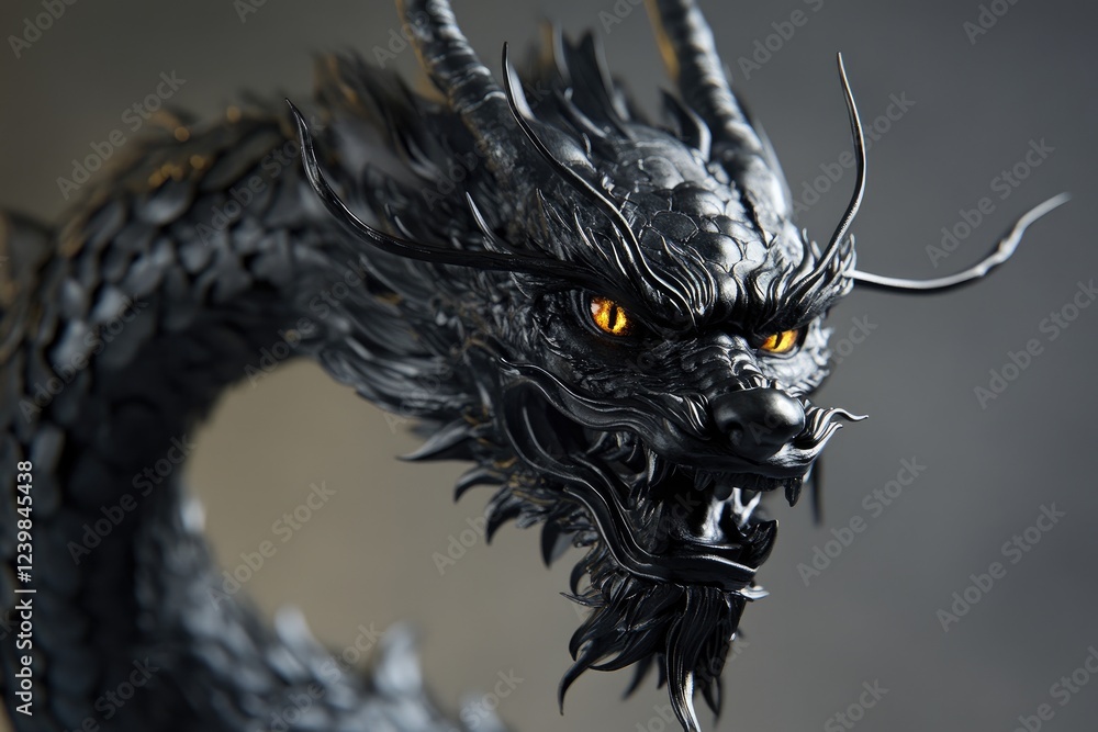 A Majestic Black Dragon Sculpture Head A Majestic Black Dragon Sculpture Head