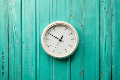 Wallpaper Mural Round White Clock Showing 10 AM on Celadon Green Wood - Daily Routine Concept Torontodigital.ca
