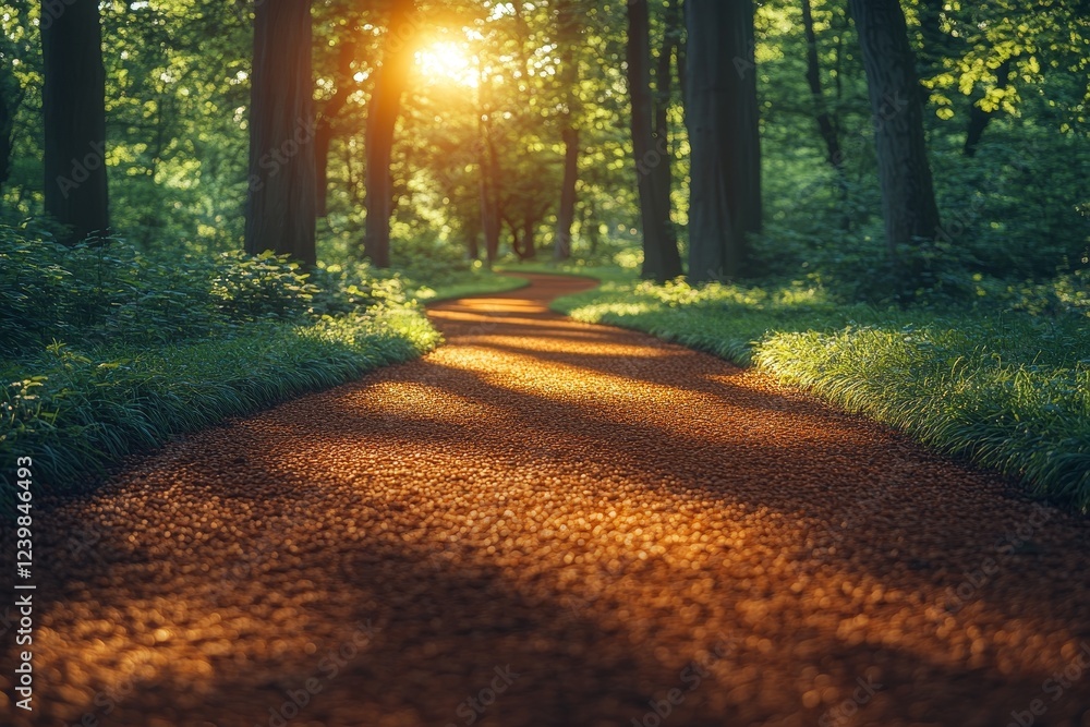 Obraz premium Sunlit Forest Path, Winding Through Trees