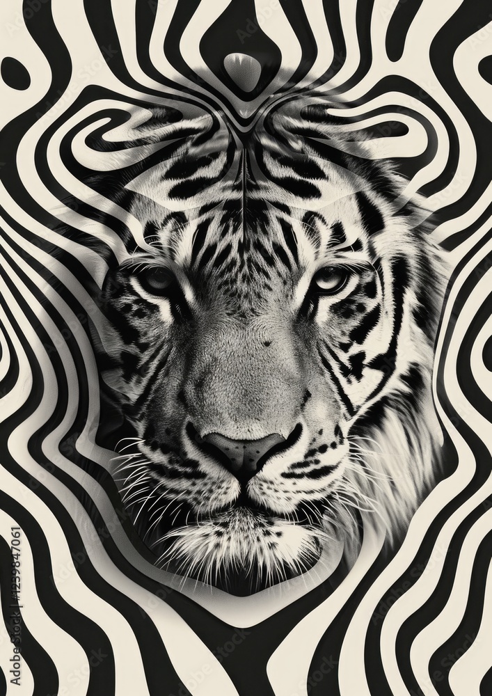 Tiger Face Within Abstract Black And White Swirls Tiger Face Within Abstract Black And White Swirls