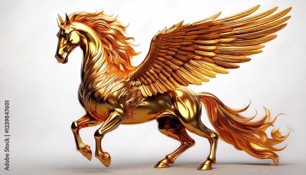 Fototapeta premium A majestic golden winged horse statue, symbolizing strength and freedom.