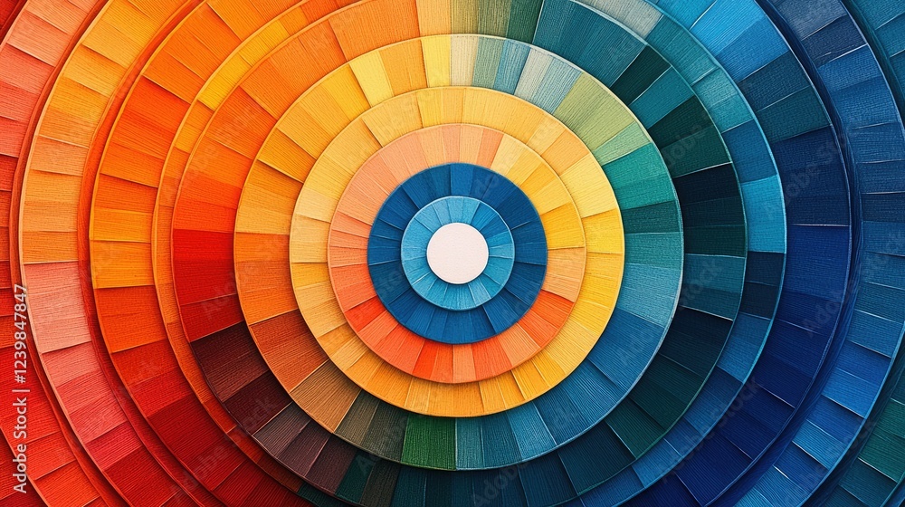 Fototapeta premium A vibrant, circular arrangement of color swatches radiating from the center, showcasing a spectrum from warm to cool tones.
