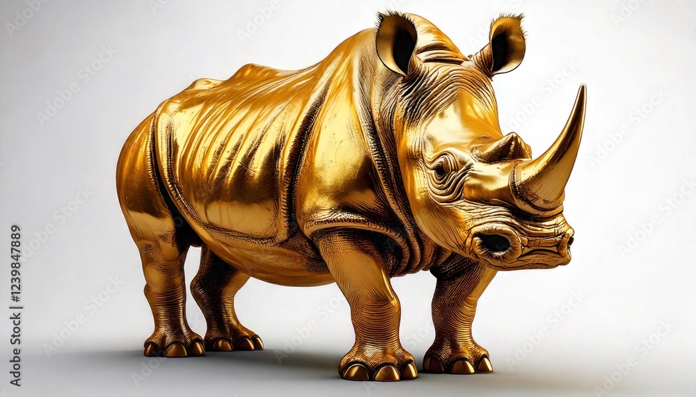 Fototapeta premium A stunning golden rhinoceros sculpture showcasing elegant craftsmanship.