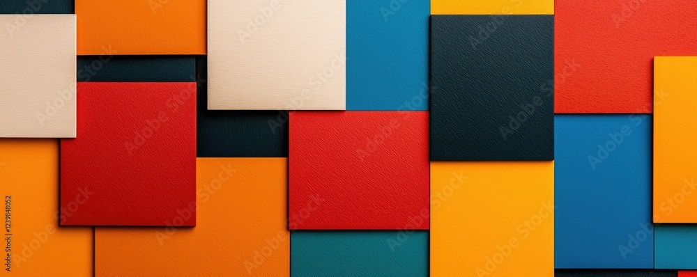 Fototapeta premium A vibrant arrangement of colorful squares, showcasing a mix of textures and hues, creating a visually appealing abstract pattern.