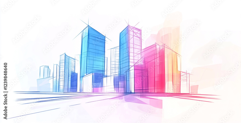 Obraz premium abstract city background design house sketch drawing