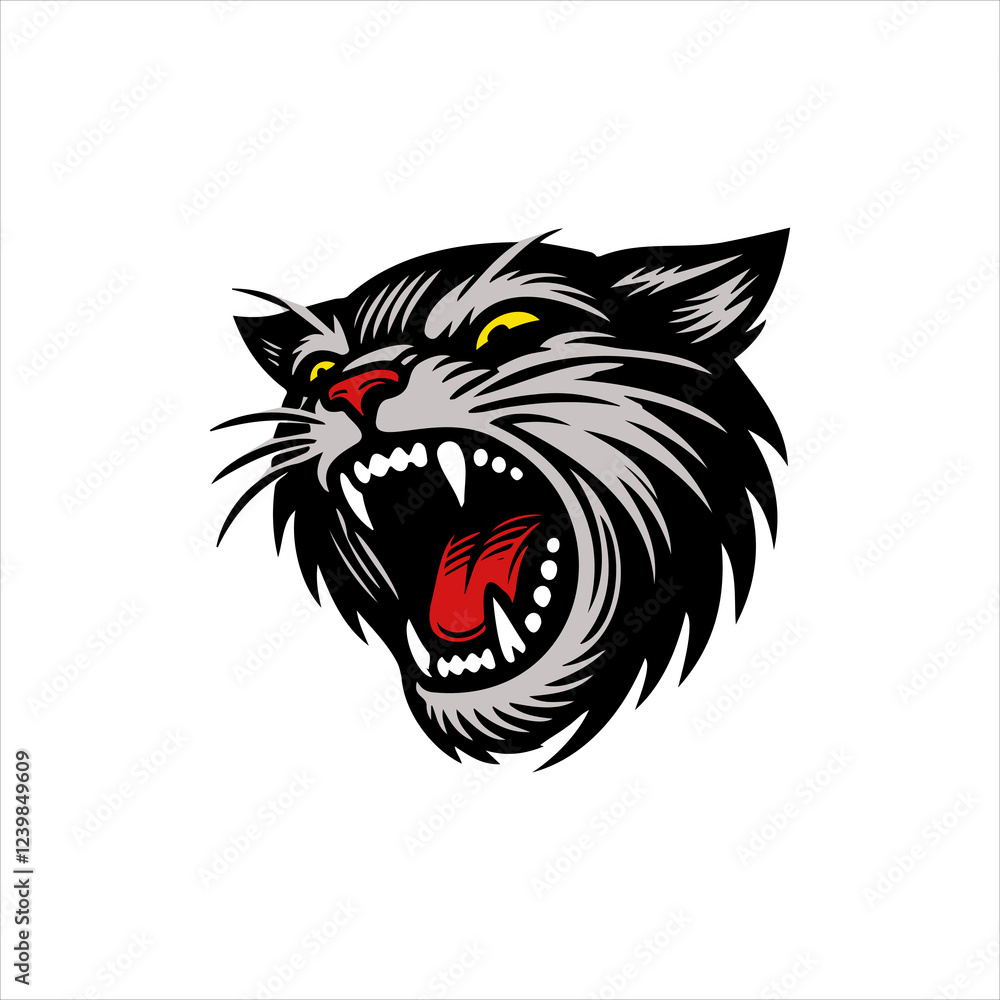 Obraz premium Angry cat open its mouth vector logo