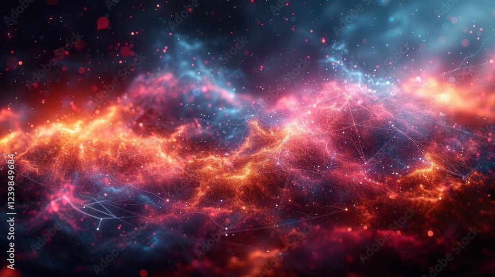 Fototapeta premium Vibrant cosmic nebula with abstract glowing patterns and starry background