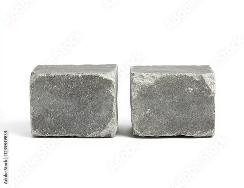 Two gray stone cubes isolated on white. photo