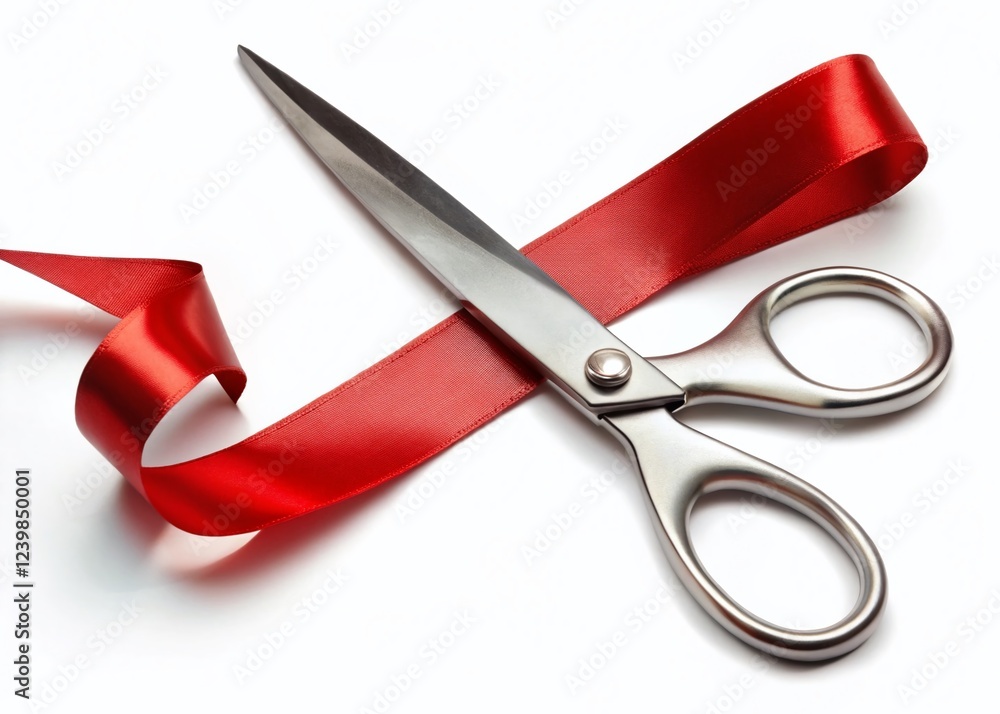 Scissors Cutting Red Ribbon for Grand Opening Ceremony Scissors Cutting Red Ribbon for Grand Opening Ceremony