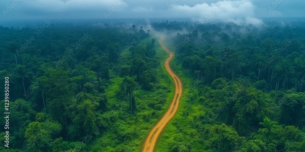 Aerial View of Serene Forest Landscape with Winding Road Aerial View of Serene Forest Landscape with Winding Road
